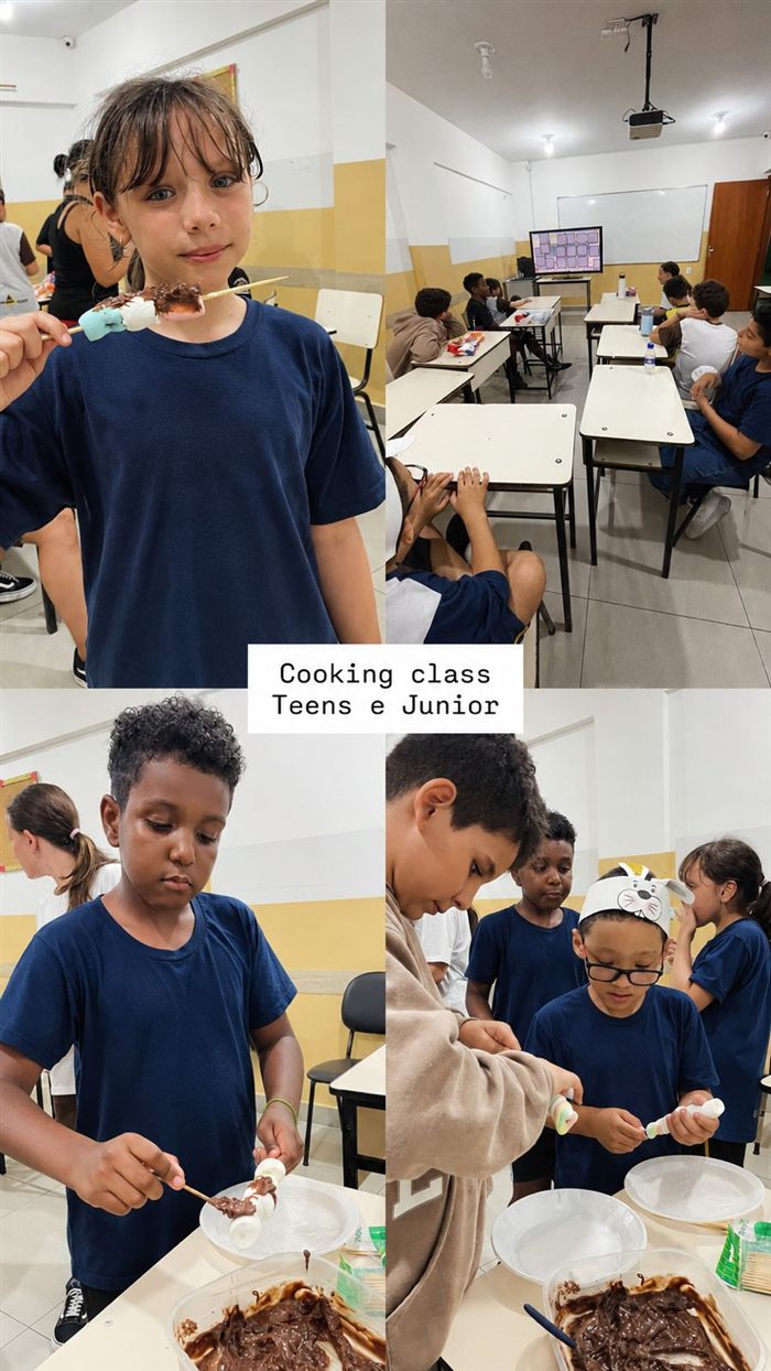 Alunos participando de uma aula prática de culinária em inglês